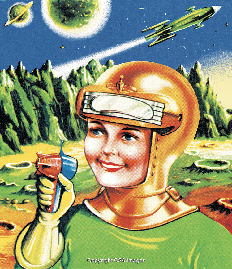 Retro Sci-Fi Image of a Smiling Astronaut in Outer Space