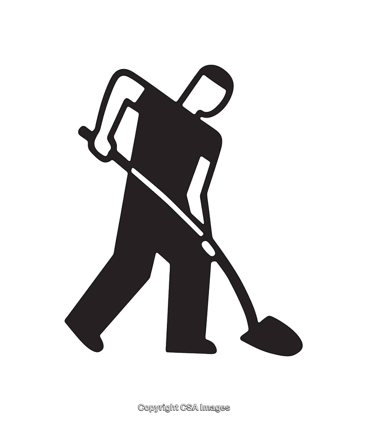 Black and White Icon of a Person Digging with a Shovel