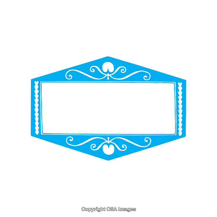 Decorative Blue Label With Ornamental Heart and Flourish Design