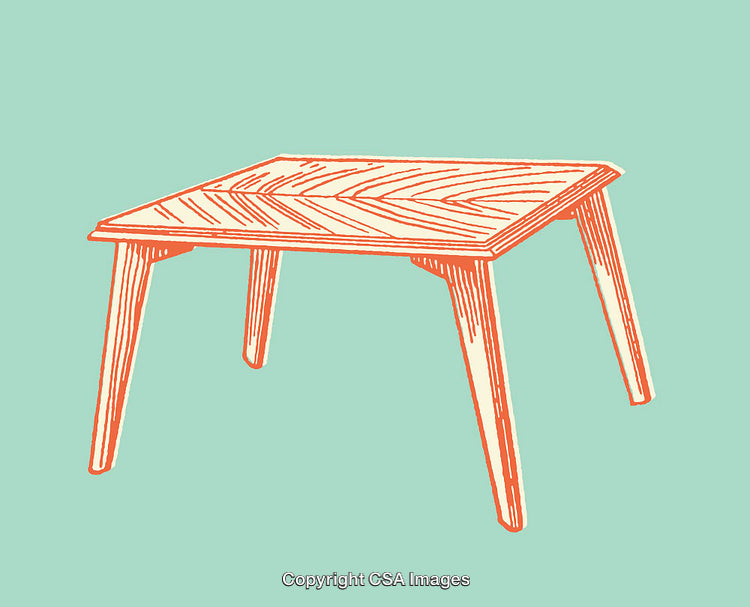 Minimalist Line Art Illustration of a Wooden Table on Colored Background