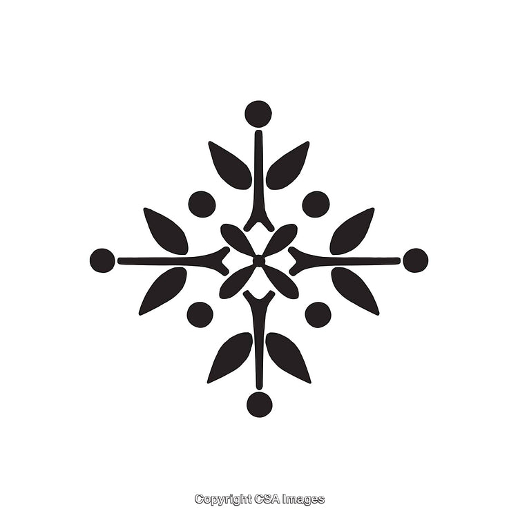 Black and White Floral Decorative Symbol Design with Symmetry
