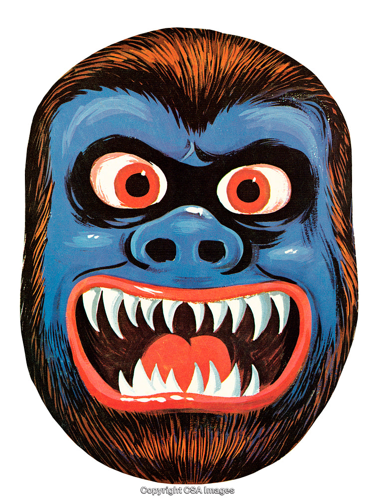 Vividly Illustrated Fierce Gorilla Mask With Bold Blue and Brown Colors