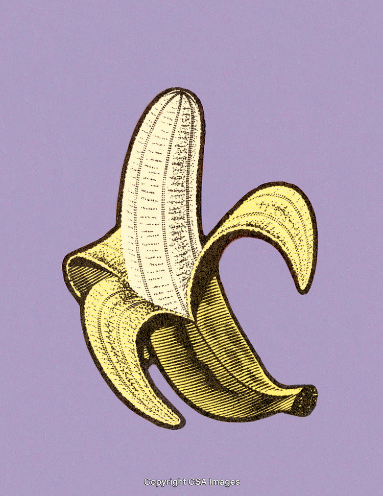 Vintage Illustration of a Partially Peeled Banana on Purple Background