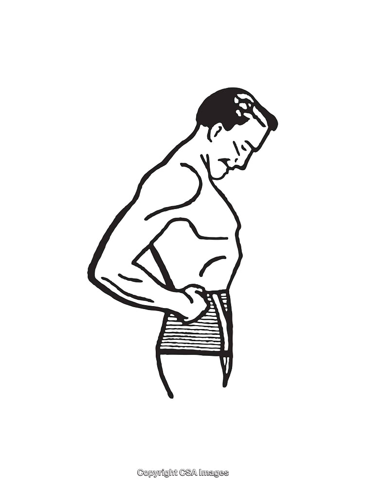 Black and White Line Art Illustration of Man Wearing a Back Support