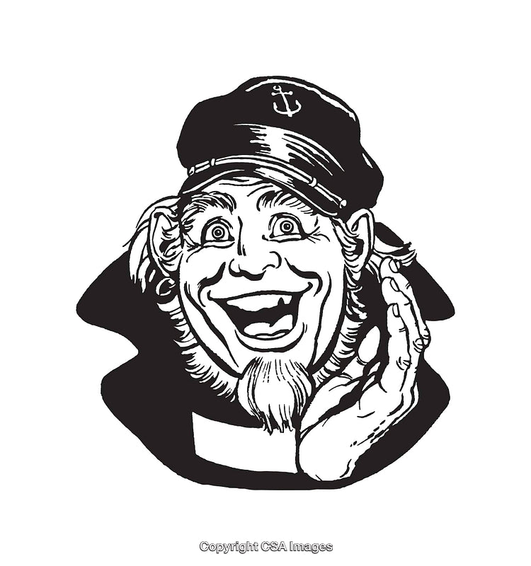Playful Black and White Illustration of a Sailor's Joyful Expression