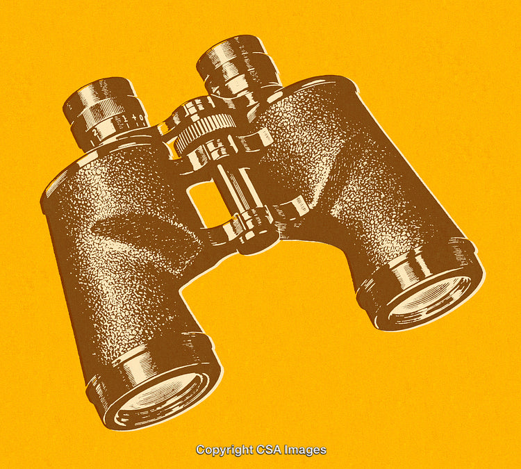Vintage Illustration of Binoculars on a Vibrant Yellow Background
