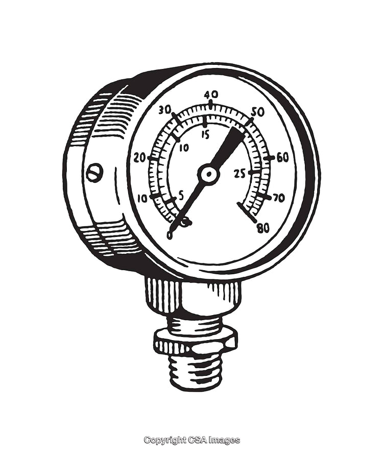 Vintage Line Art Illustration of a Pressure Gauge for Industrial Use