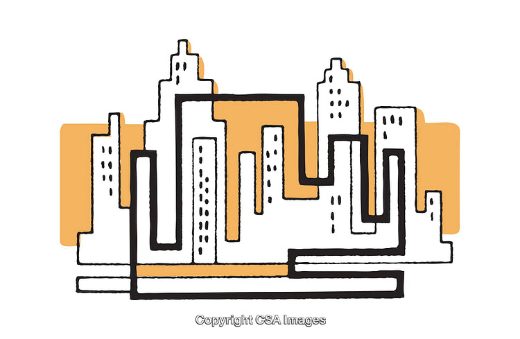 Abstract Illustration of Urban Cityscape with Geometric Design Elements