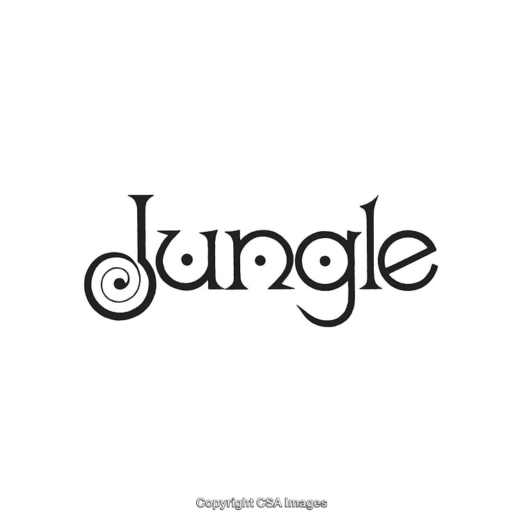 Creative Jungle-Themed Decorative Text Art with Spiral and Unique Typography