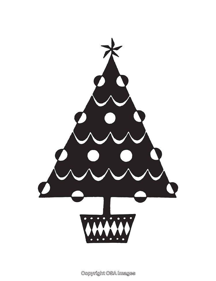 Minimalist Black and White Christmas Tree Art on White Background