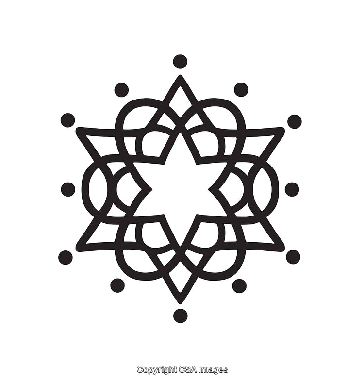Intricate Black and White Geometric Mandala Pattern with Dots and Symmetry