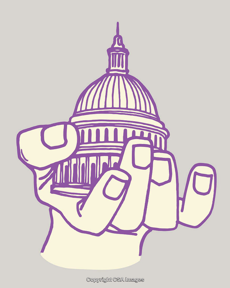 Hand Holding Capitol Dome in Purple Artistic Illustration