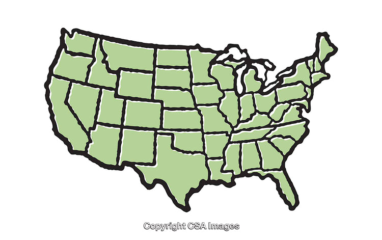 Illustrated Map of the United States of America in Green Color