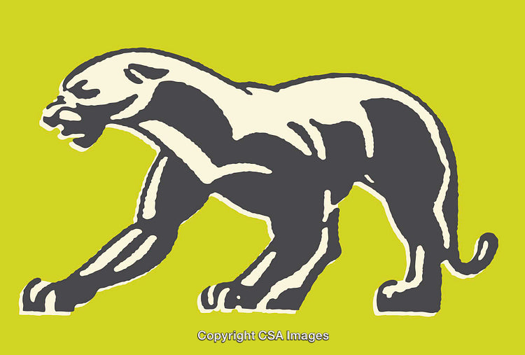 Abstract Illustration of a Fierce Panther on a Vibrant Yellow Background