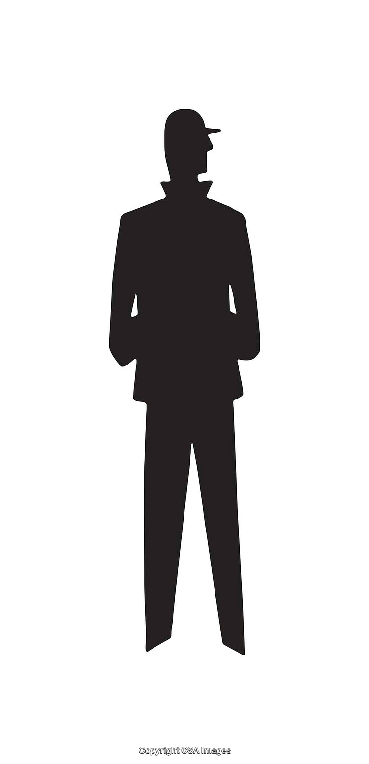 Silhouette of Standing Man Wearing a Cap in Black and White Illustration
