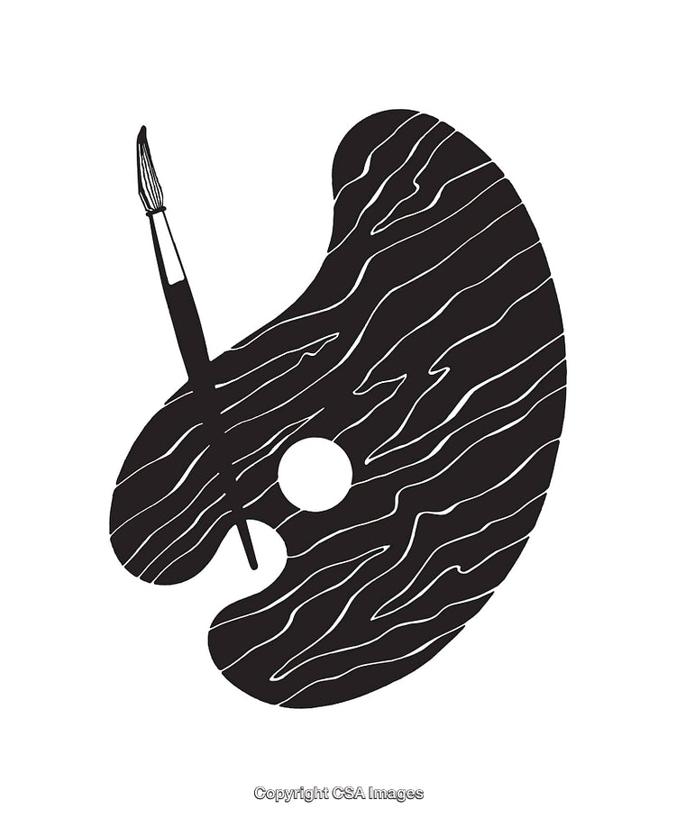 Minimalistic Black and White Artist Palette and Brush Illustration