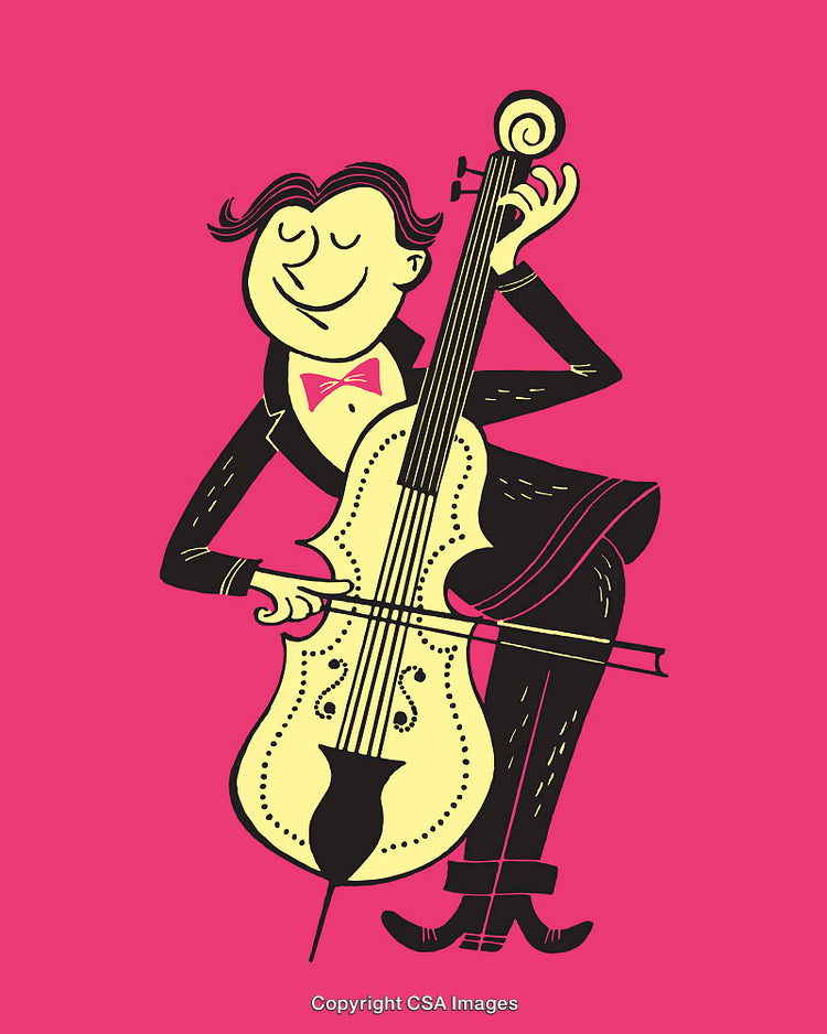 Colorful Line Art Illustration of a Cellist Playing With Joyful Expression