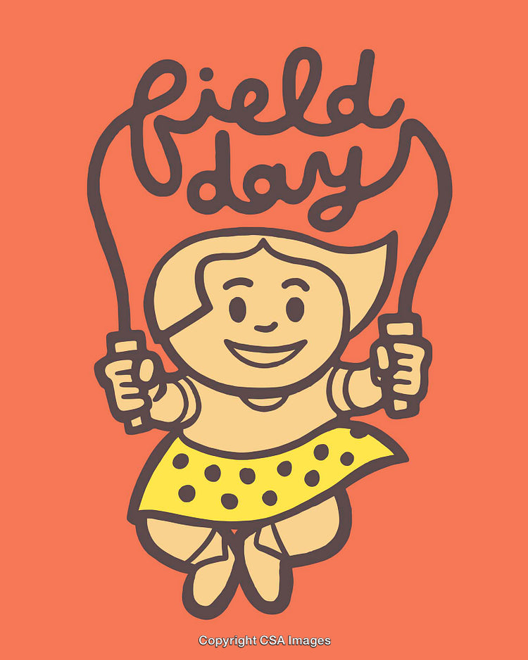 Playful Girl Jumping Rope with Whimsical Typography and Vibrant Colors