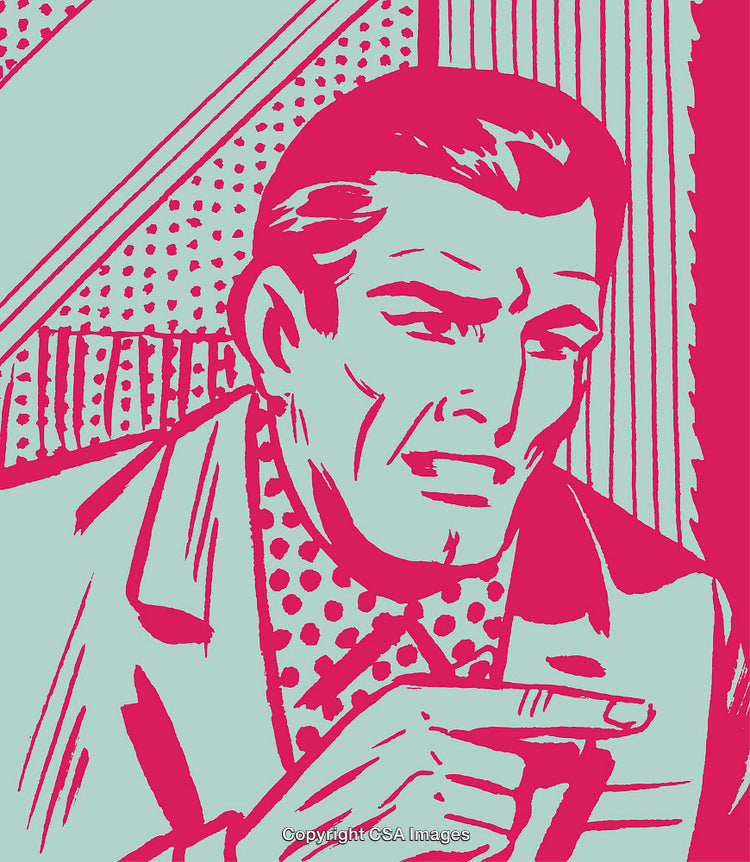 Retro Pop Art Style Illustration Depicting a Pensive Man with Intense Expression