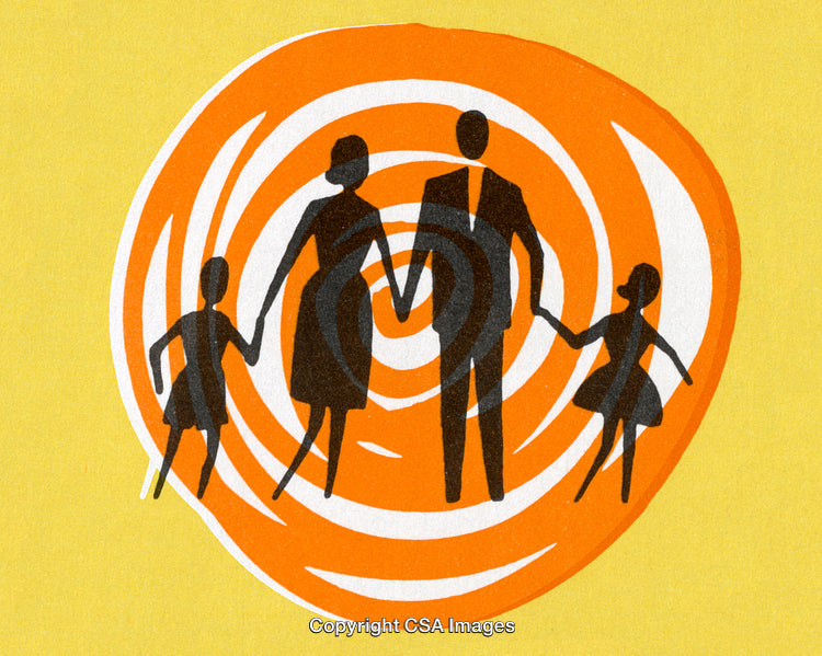 Illustration of a Family Holding Hands in a Circular Design