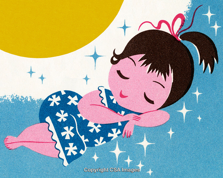 Charming Illustration of a Child Sleeping Peacefully Under a Starry Sky