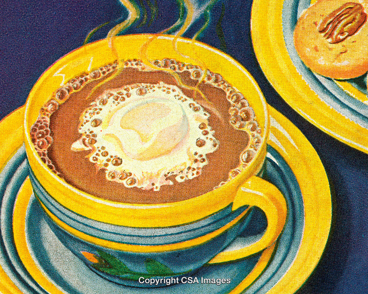 Hot Beverage in a Yellow Cup with Dessert on Side Plate