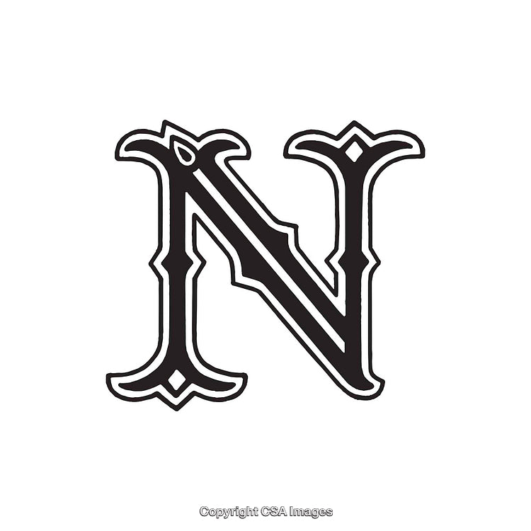 Ornate Gothic Letter N Design in Black and White