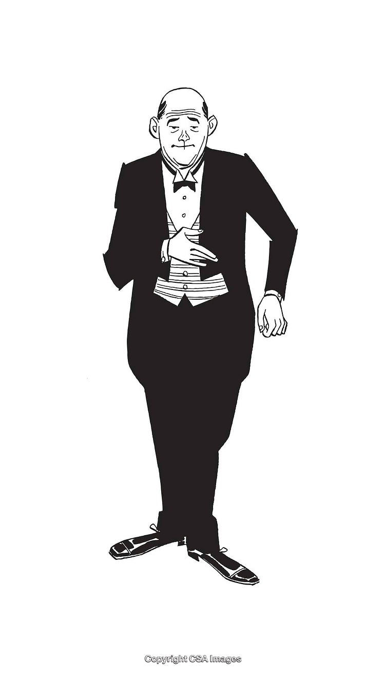 Black and White Illustration of a Distinguished Man in Formal Attire