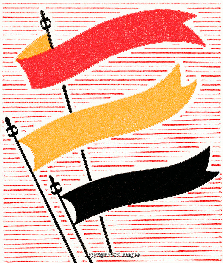 Illustration of Three Colorful Flags in Red, Yellow, and Black
