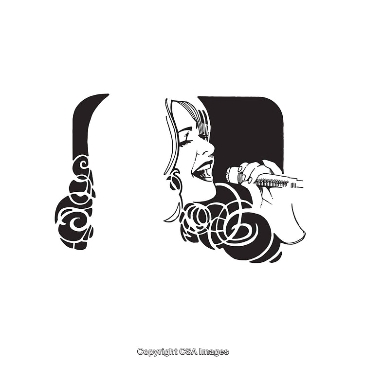 Black and White Illustration of a Singer With Headphones and Microphone