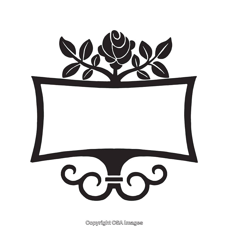 Elegant Black and White Floral Design with Decorative Border and Rose Motif
