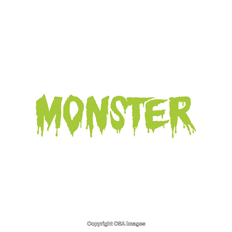 Green Dripping Monster Text Graphic on White Background