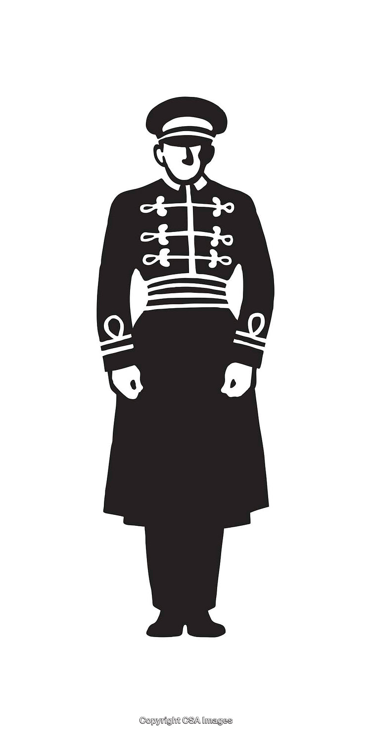 Silhouette of a Uniformed Guard in Monochrome Style