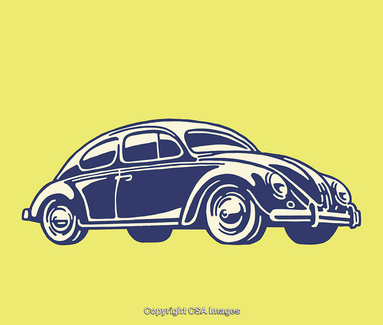 Vintage Line Art Illustration of a Classic Beetle Car