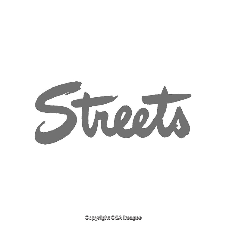 Stylish Gray Handwriting of the Word Streets on White Background