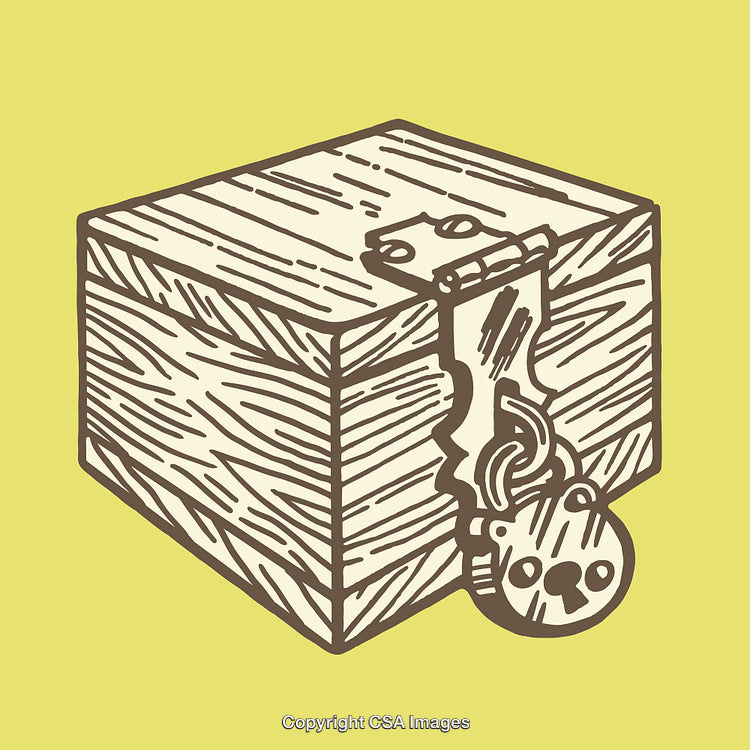 Rustic Wooden Box with Intricate Carved Key on Yellow Background