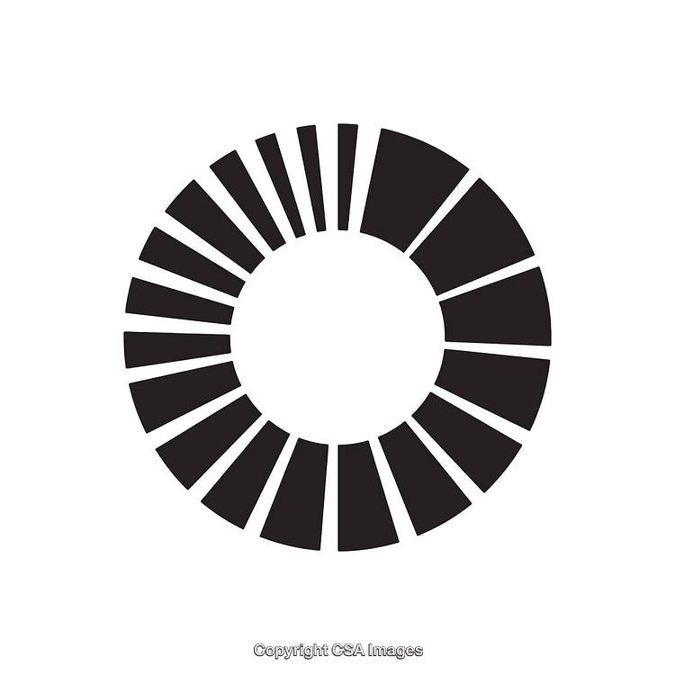 Circular Black and White Geometric Design with Stylized Sections