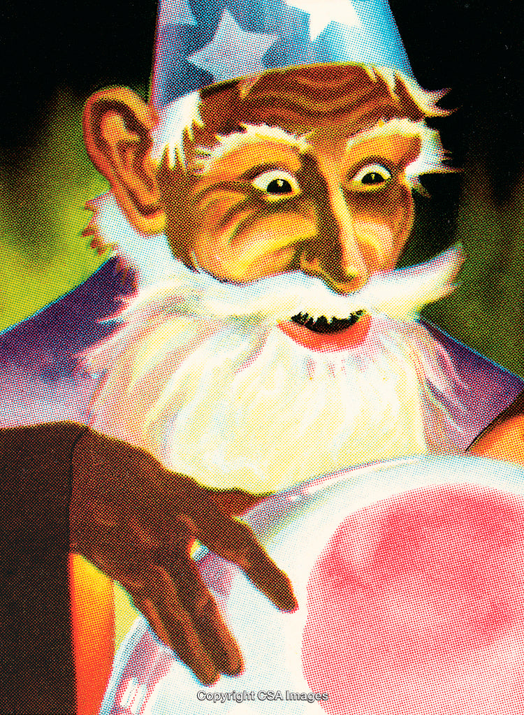 Wizard in Starry Hat Enthralled by Glowing Crystal Ball in Vivid Colors