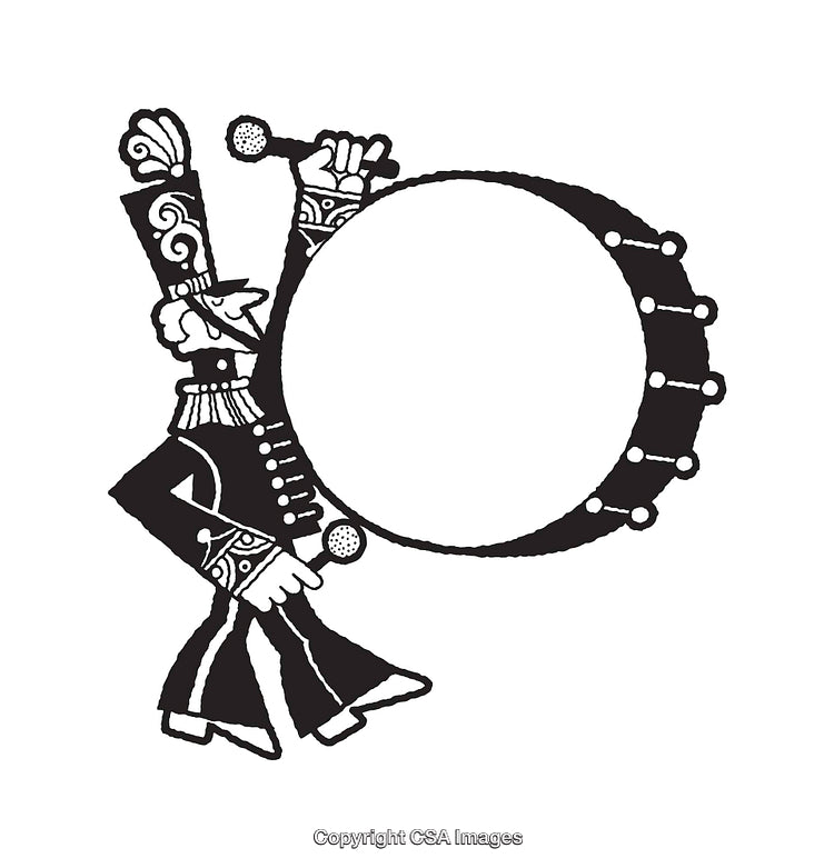 Black and White Marching Band Drummer Line Art Illustration