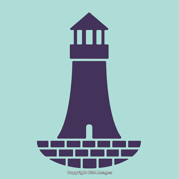 Minimalist Illustration of a Lighthouse Symbol on a Brick Foundation
