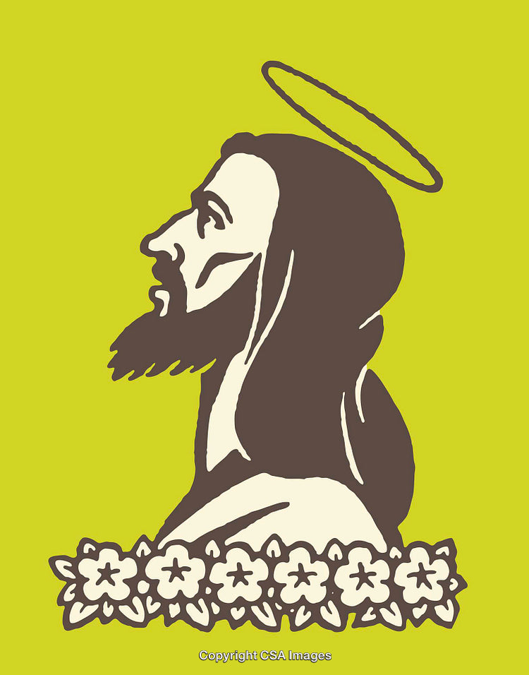 Stylized Religious Profile Illustration with Iconic Halo Symbolism