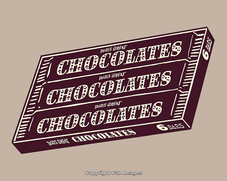 Retro Styled Chocolate Box Packaging Illustration in Vintage Line Art Style