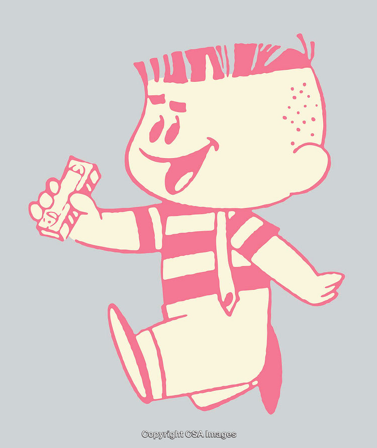 Retro Cartoon Boy with Striped Outfit and Playful Expression