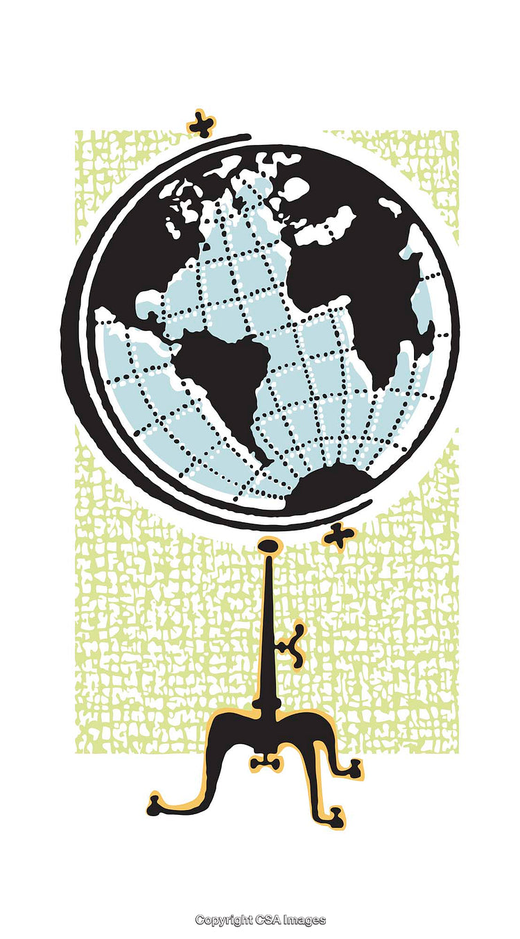 Vintage Styled Illustration of a Globe on an Ornate Stand