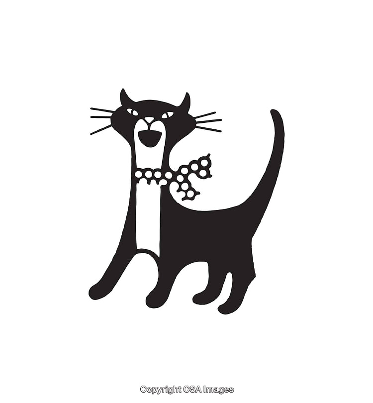 Elegant Black and White Cat Icon with Collar Graphic Design