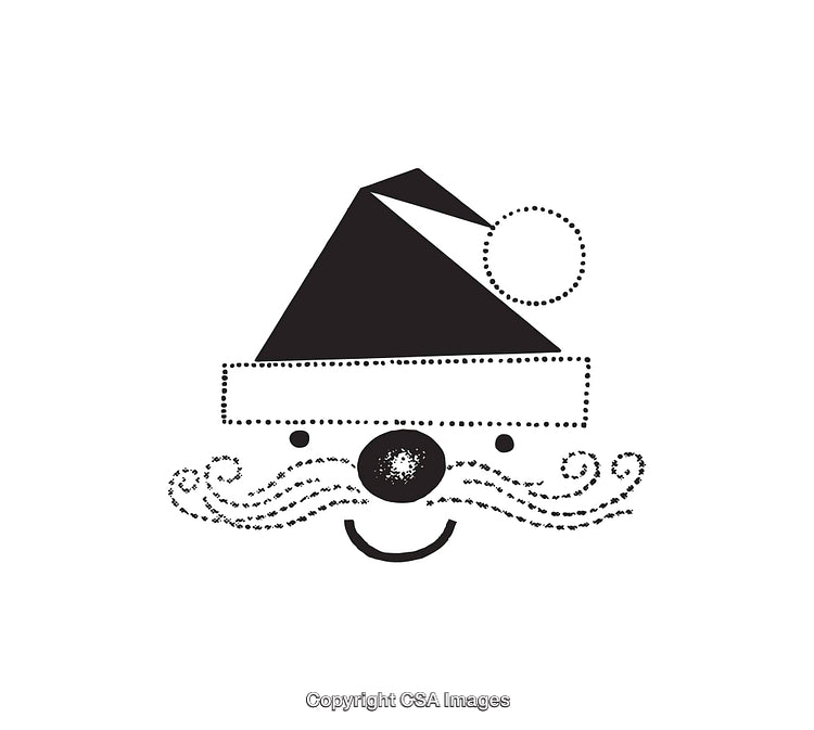 Black and White Minimalistic Santa Claus Face Line Art Illustration