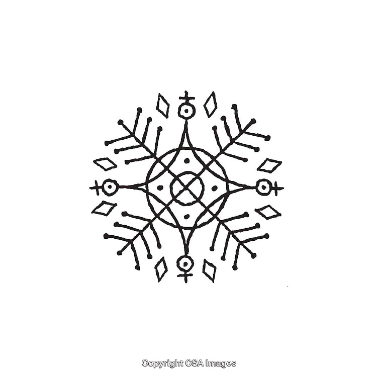 Symmetrical Black and White Decorative Geometric Snowflake Design