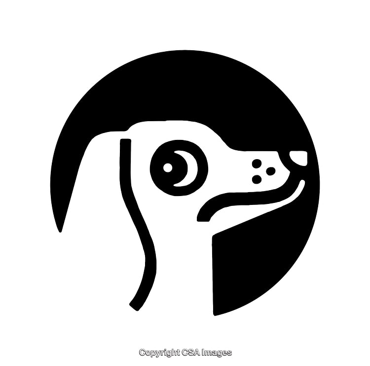 Black and White Line Art of a Dog in Circular Design