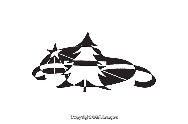 Festive Black and White Christmas Tree Illustration with Elegant Star Motif