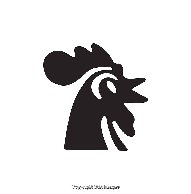 Stylized Black and White Icon of a Rooster Side Profile
